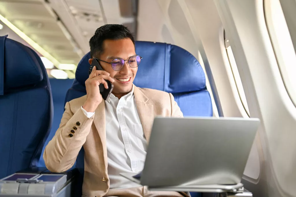 Man calling to learn how to book a private jet