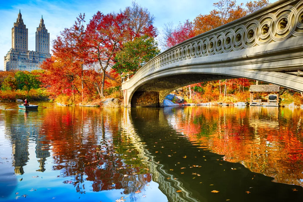 Bow Bridge in New York during autumn, one of the best fall vacation ideas