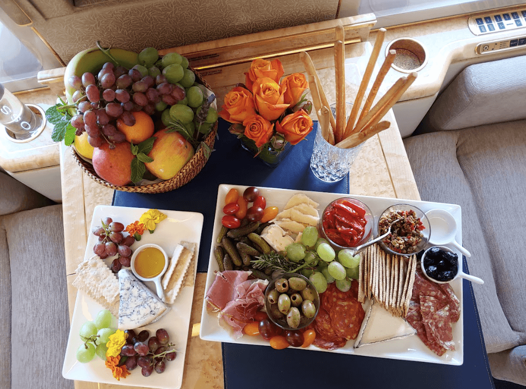 fruit platter, as one of the many amenities Inside Luxury Private Jets